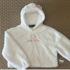 Hello Kitty X Forever 21 Cozy White Crop Hoodie with Pink Details